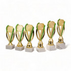 Pokal Venedig in Gold mit grüner Applikation und Platz für Sportart Emblem - in 6 Größen - Awards
