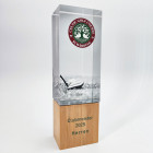 Wood-Base Award kombiniert Kristallglas mit Holzsockel und individuellem Digitaldruck Celtic Course - Awards