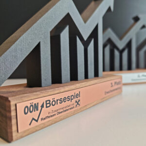 3D Award individuell gefertigt mit Holzsockel - Detailansicht 3D Award - Made by ebets