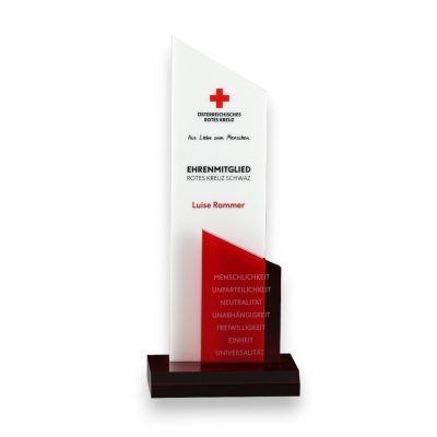 Acryl Award in Rot & Weiß mit Druck für das Rote Kreuz
