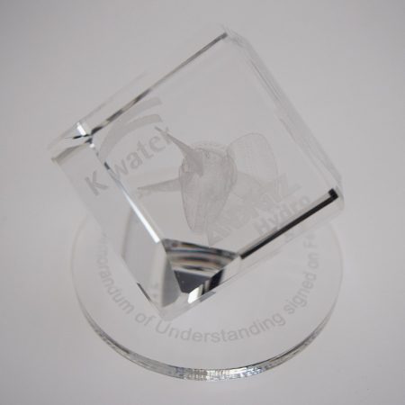 Glas Award mit Logo als 3D-Gravur