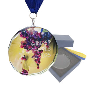 Glas Medaille Emilia individuell vollflächig bedruckt - ebets - awards