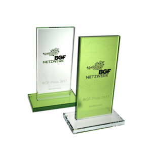Trophy Champion Glasaward mit Gravur und Druck - Kundenbeispiel - Made by ebets