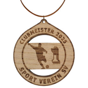 Holz Medaille Blickfang mit Lederkordel - Made by ebets - Awards.at