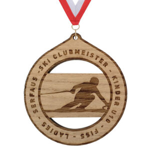 Holz Medaille Blickfang mit gelasertem Emblem - Made by ebets - Awards.at