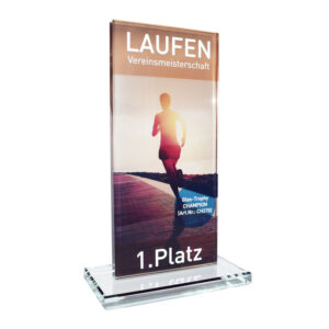 Trophy Champion Glasaward mit Gravur und Druck - Made by ebets